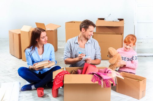 Heavy-duty boxes and protective wrapping used for fragile moving items