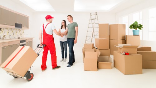Packed moving boxes and furniture ready for removals in Richmond upon Thames