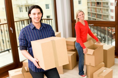 Carefully labelled household moving boxes for a home relocation
